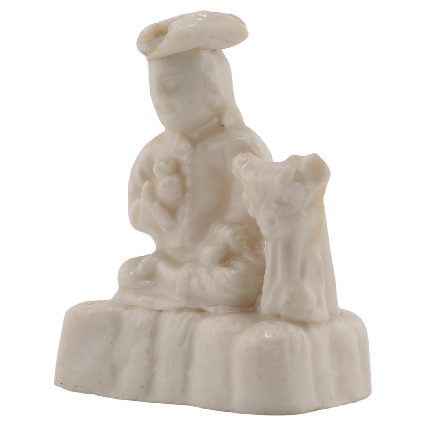 Antiquer 17o C Dehua Blanc de Chine Silbatos Figura europea y Gato Holandés