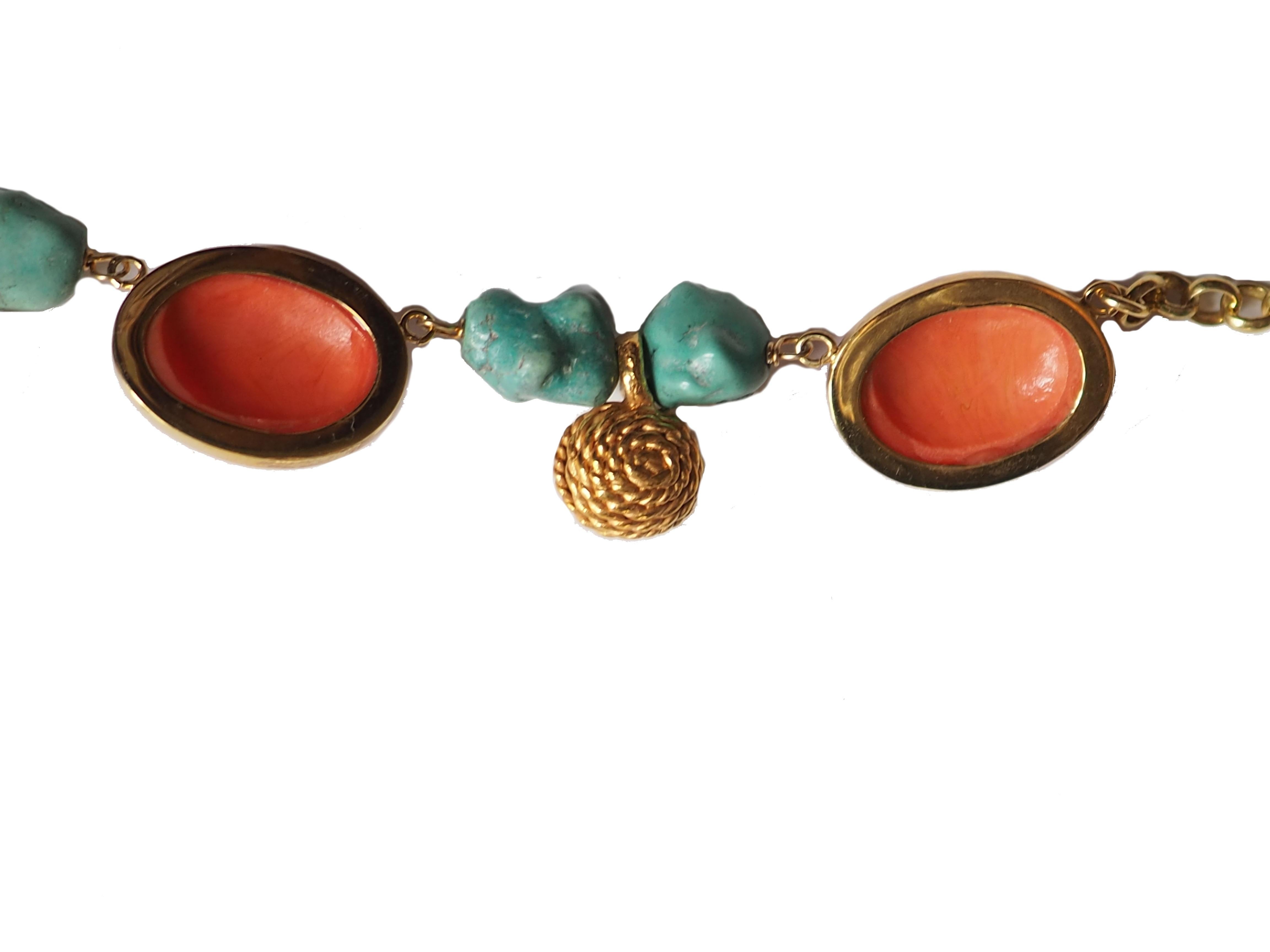 Antiques Bakelite Turquoise Bronze Enamel Necklace For Sale 4