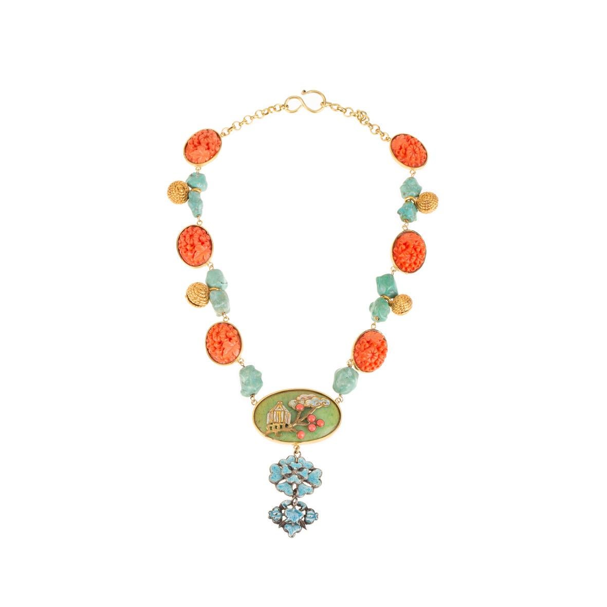 Collana antica in bachelite con smalto turchese e bronzo in vendita 6
