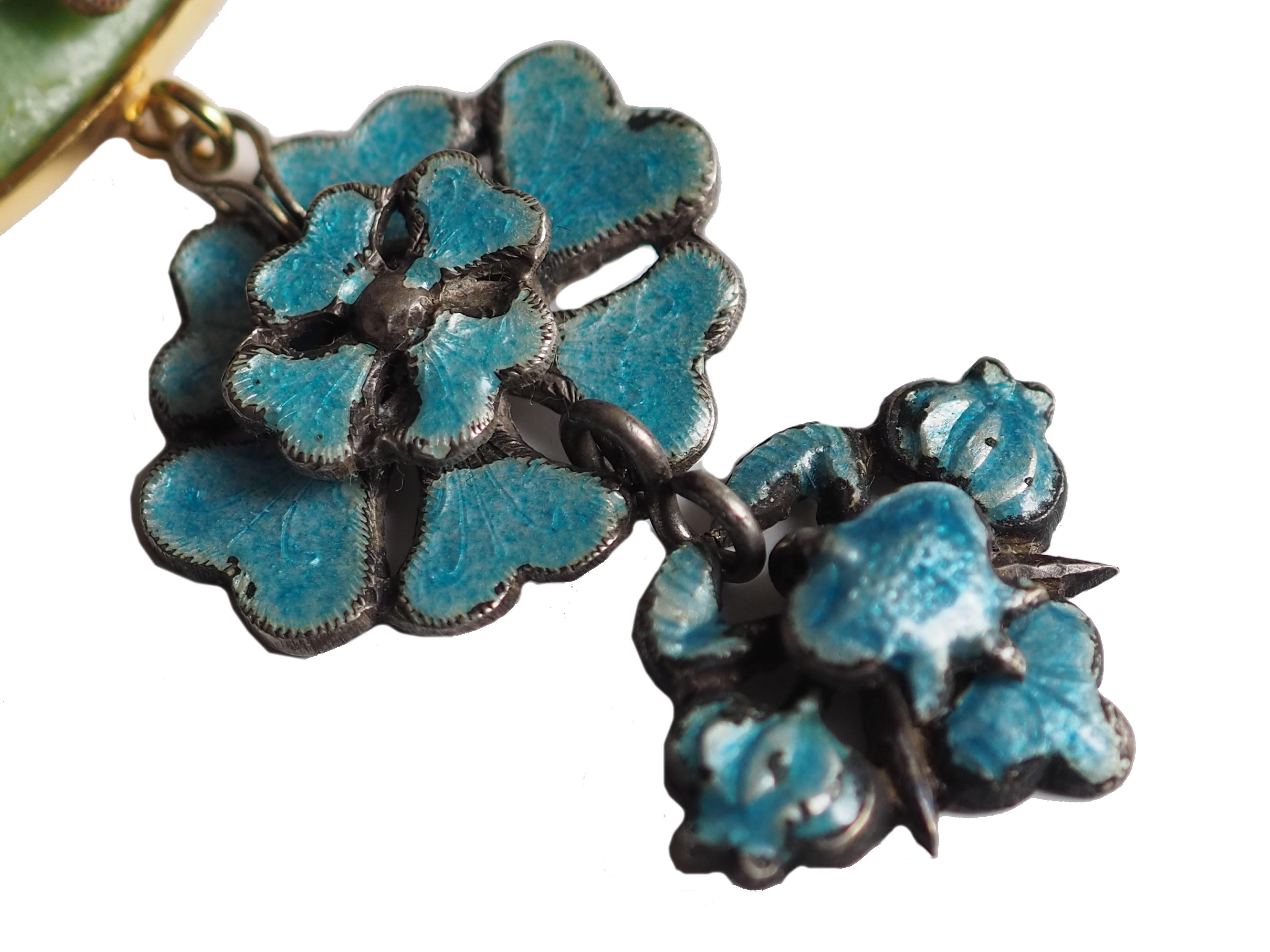 Mixed Cut Antiques Bakelite Turquoise Bronze Enamel Necklace For Sale
