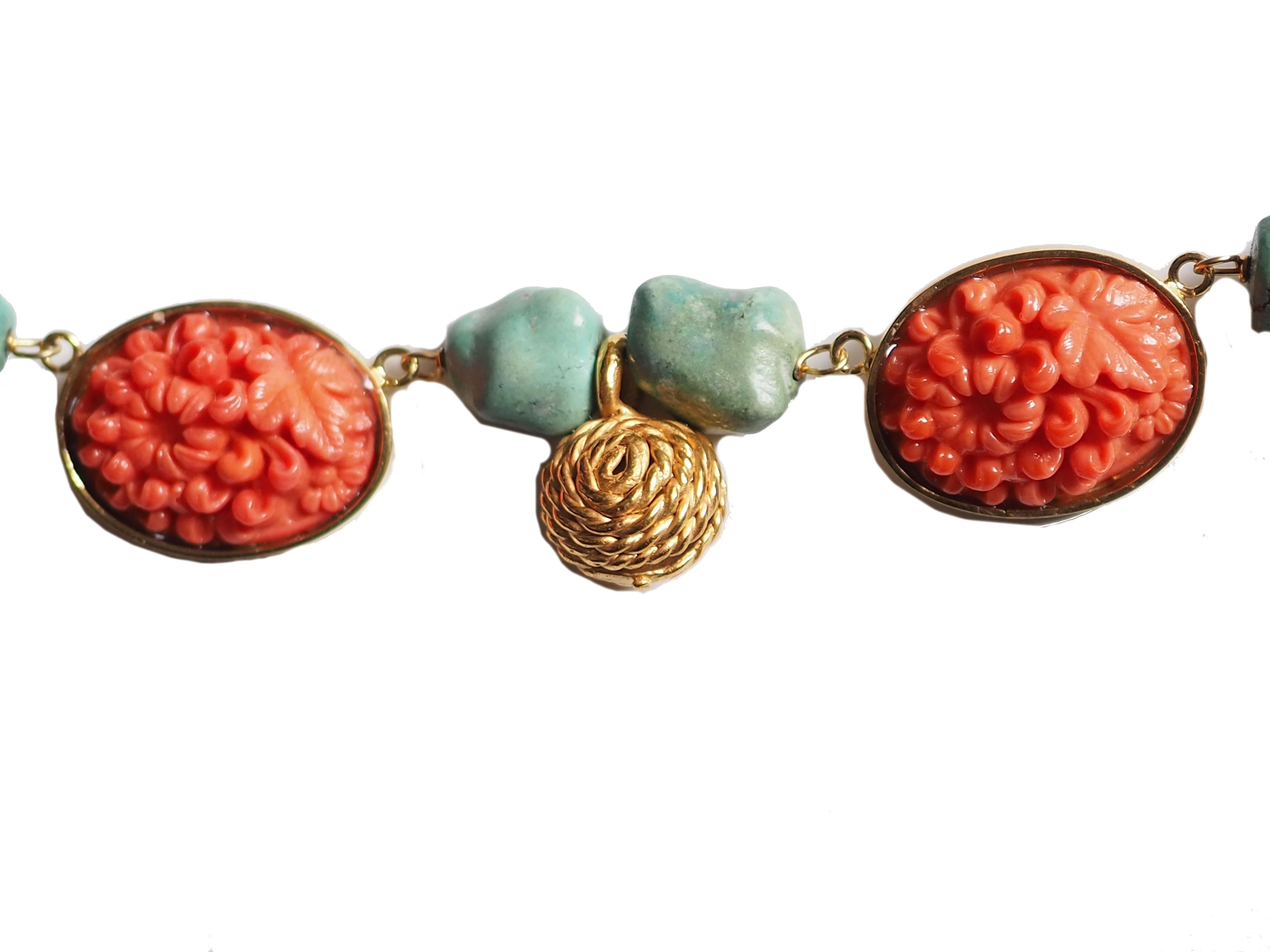 Antiques Bakelite Turquoise Bronze Enamel Necklace For Sale 1