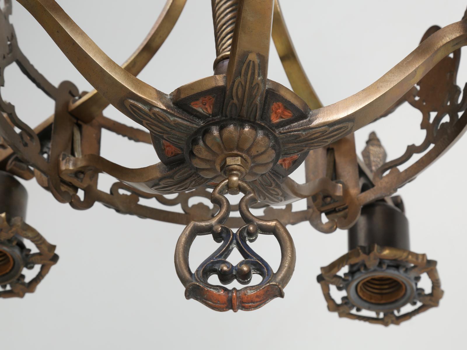 Antiques Brass Chandelier in the Arts & Craft Style 4