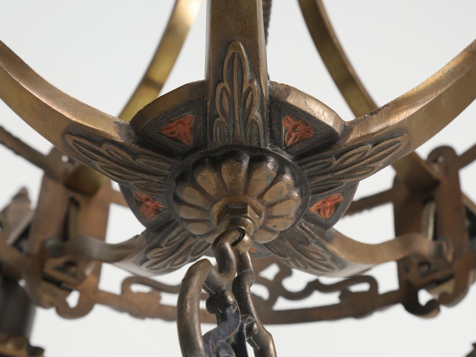 Antiques Brass Chandelier in the Arts & Craft Style For Sale 5