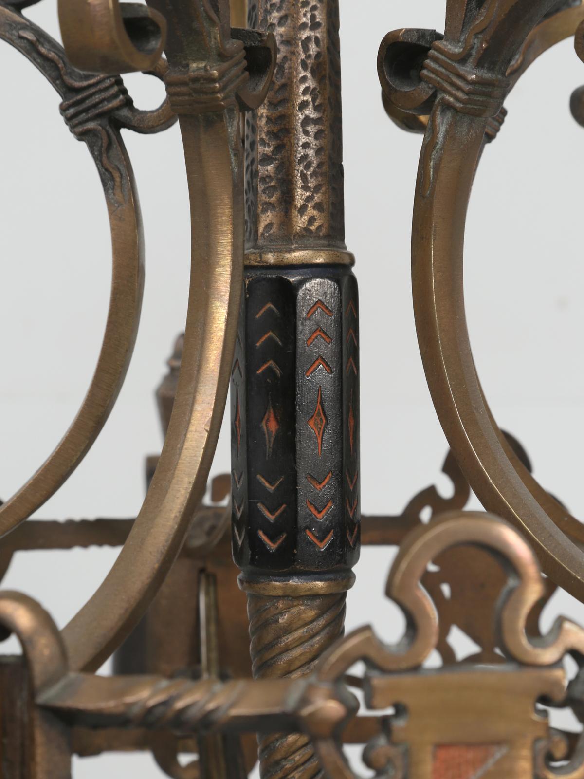 Antiques Brass Chandelier in the Arts & Craft Style In Good Condition For Sale In Chicago, IL