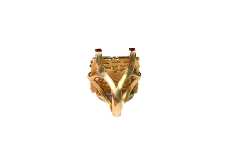 Antiques Carved Chinese Jade Ruby 18 Karat Gold Ring For Sale 6