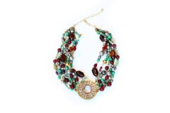 Antiques Carved Jade Bi Necklace Turquoise Amber Grey Pearls Gold