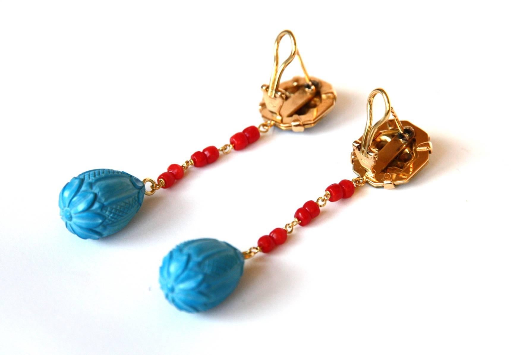 coral and turquoise earrings