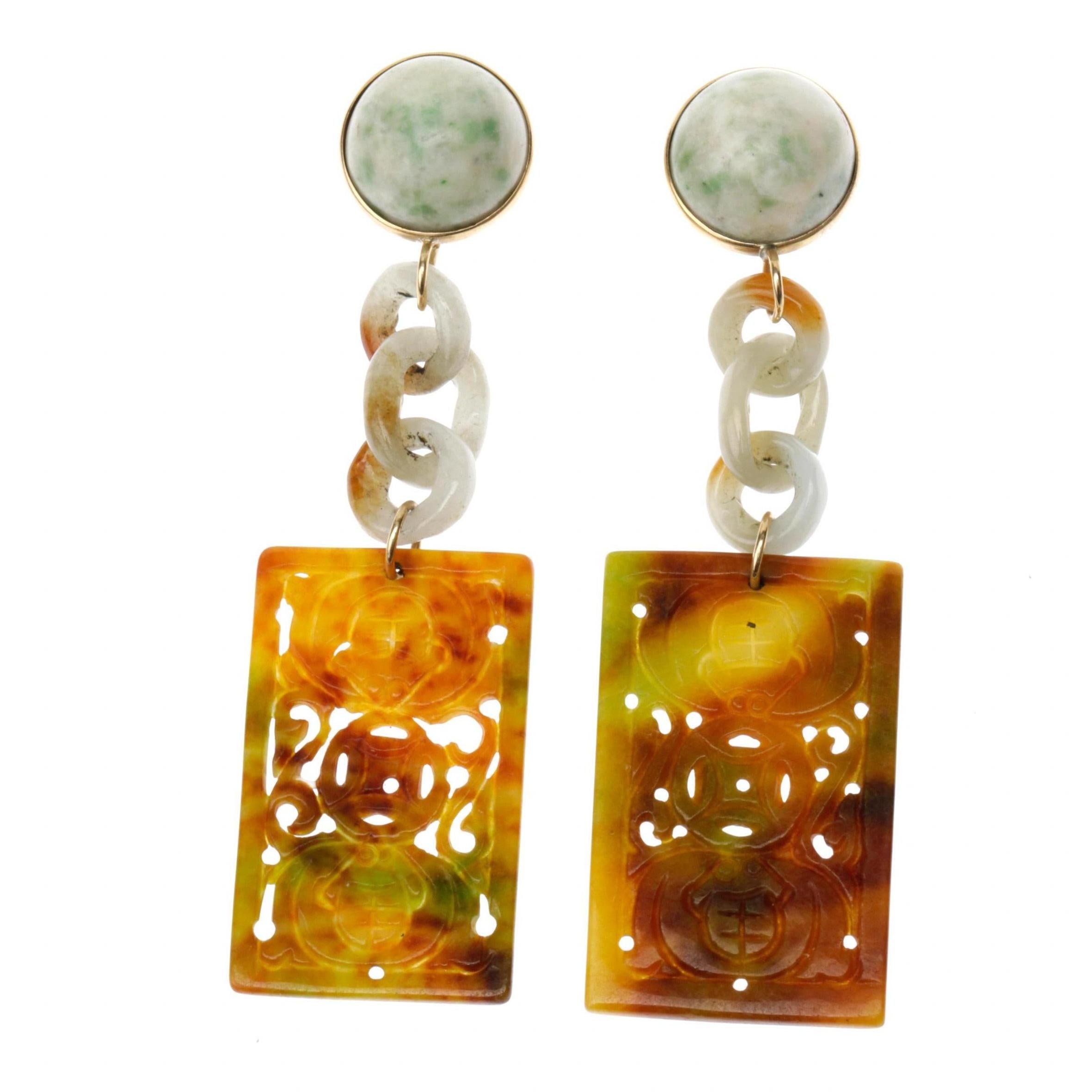 Antiques Chinese Jade 18 Karat Gold Earrings In New Condition For Sale In Milan, IT
