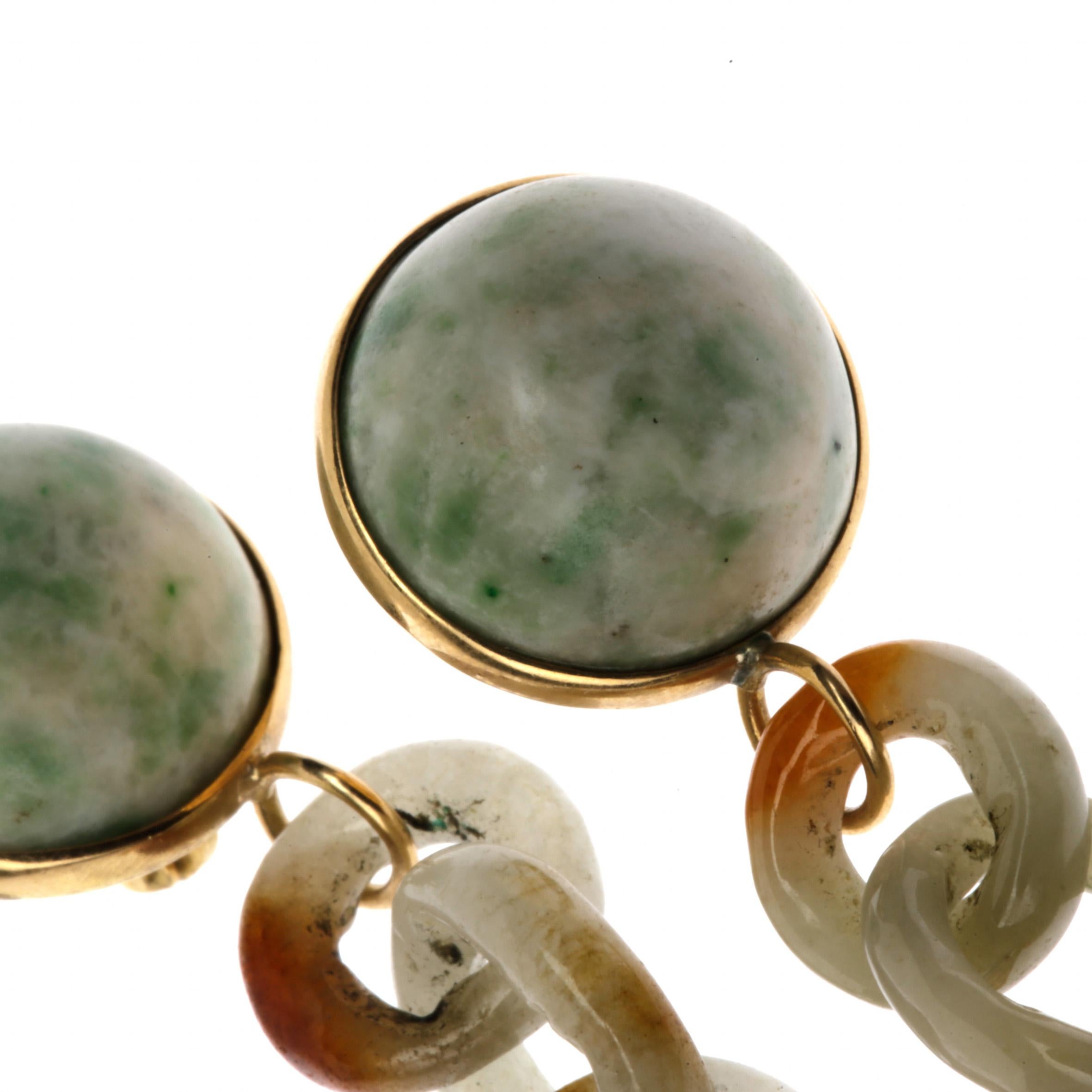 Antiques Chinese Jade 18 Karat Gold Earrings For Sale 1