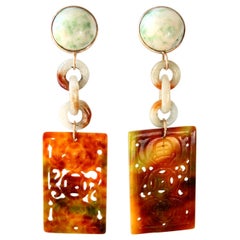Antiques Chinese Jade 18 Karat Gold Earrings