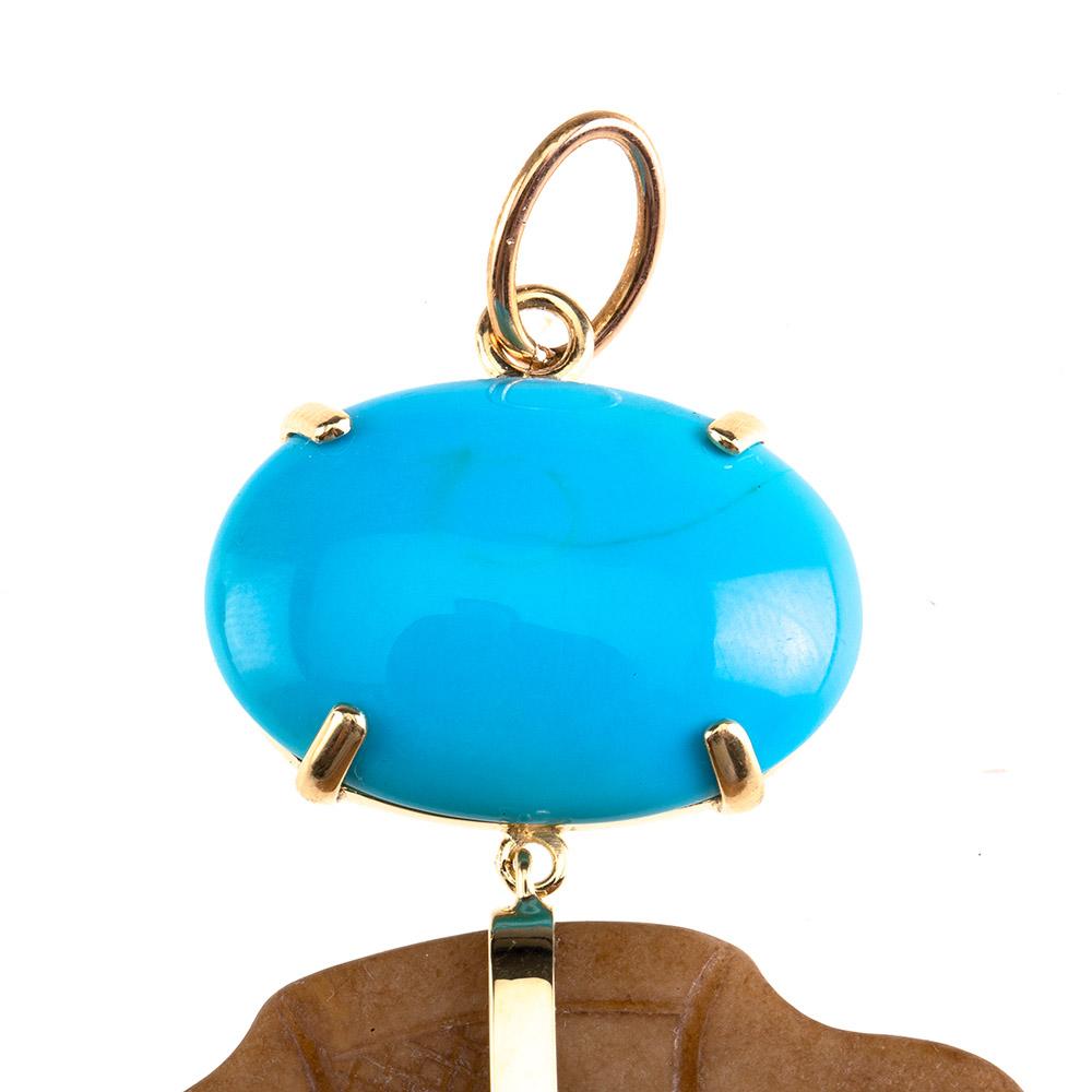 Antiques Chinese Jade Cabochon Turquoise 18 Karat Gold Pendant In New Condition For Sale In Milan, IT