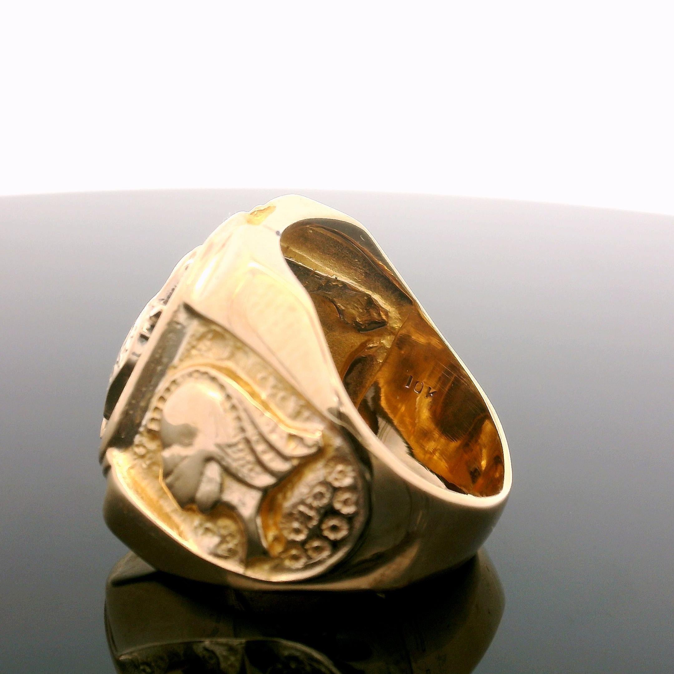 Antiquitäten Sammler Herren 9k Gelbgold & Emaille Wappen Ritter Band Ring im Angebot 2