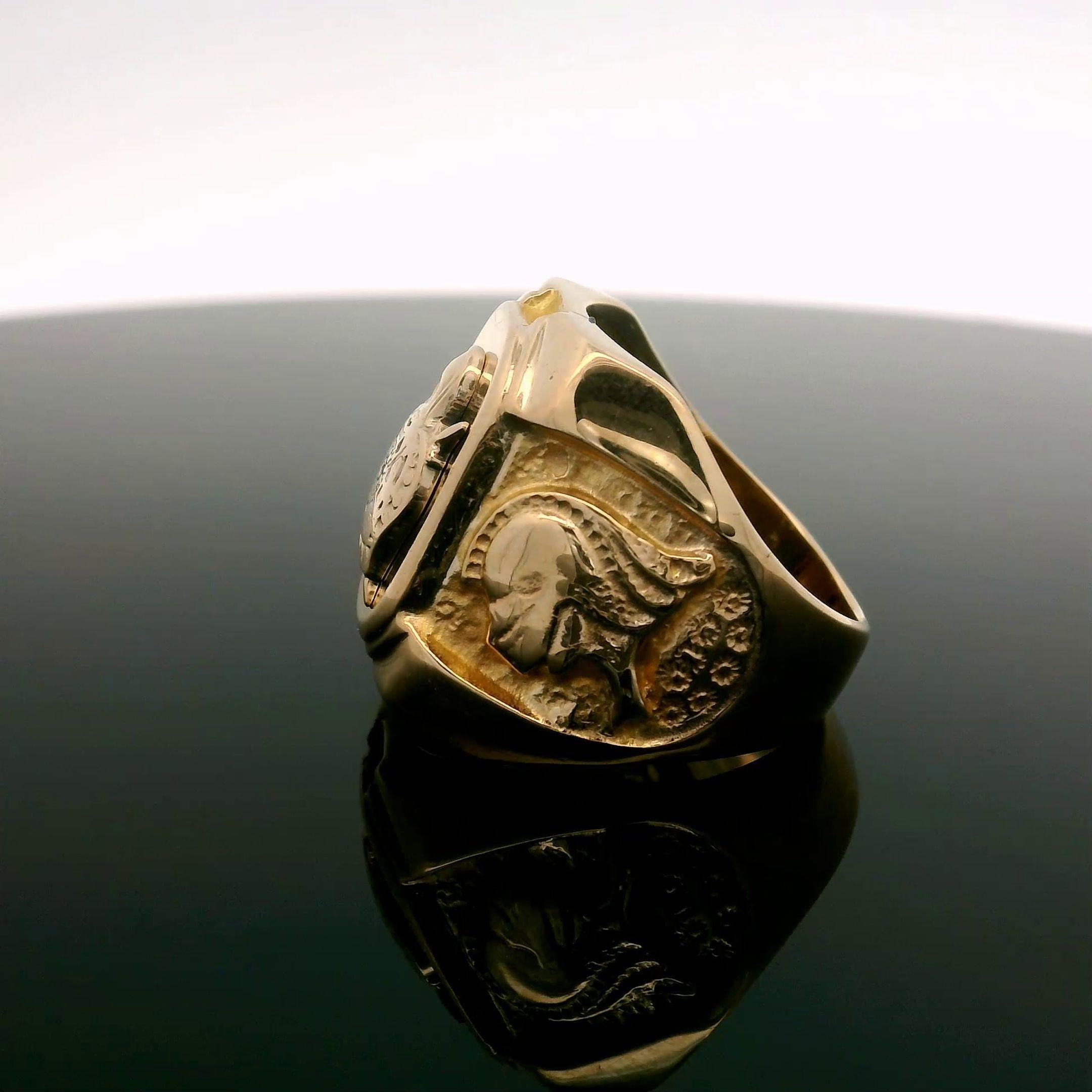 Antiquitäten Sammler Herren 9k Gelbgold & Emaille Wappen Ritter Band Ring im Angebot 3