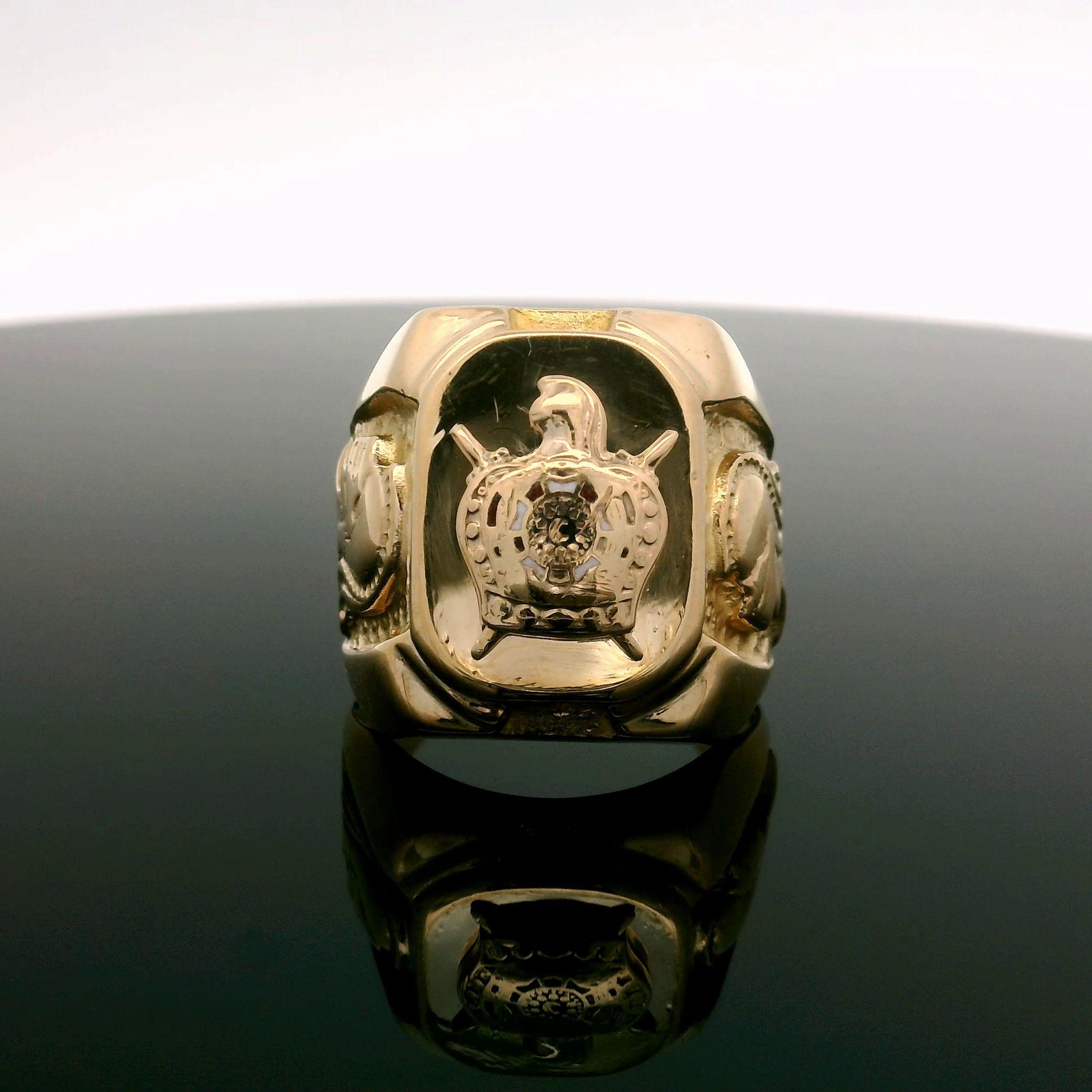 Antiquitäten Sammler Herren 9k Gelbgold & Emaille Wappen Ritter Band Ring im Angebot 4