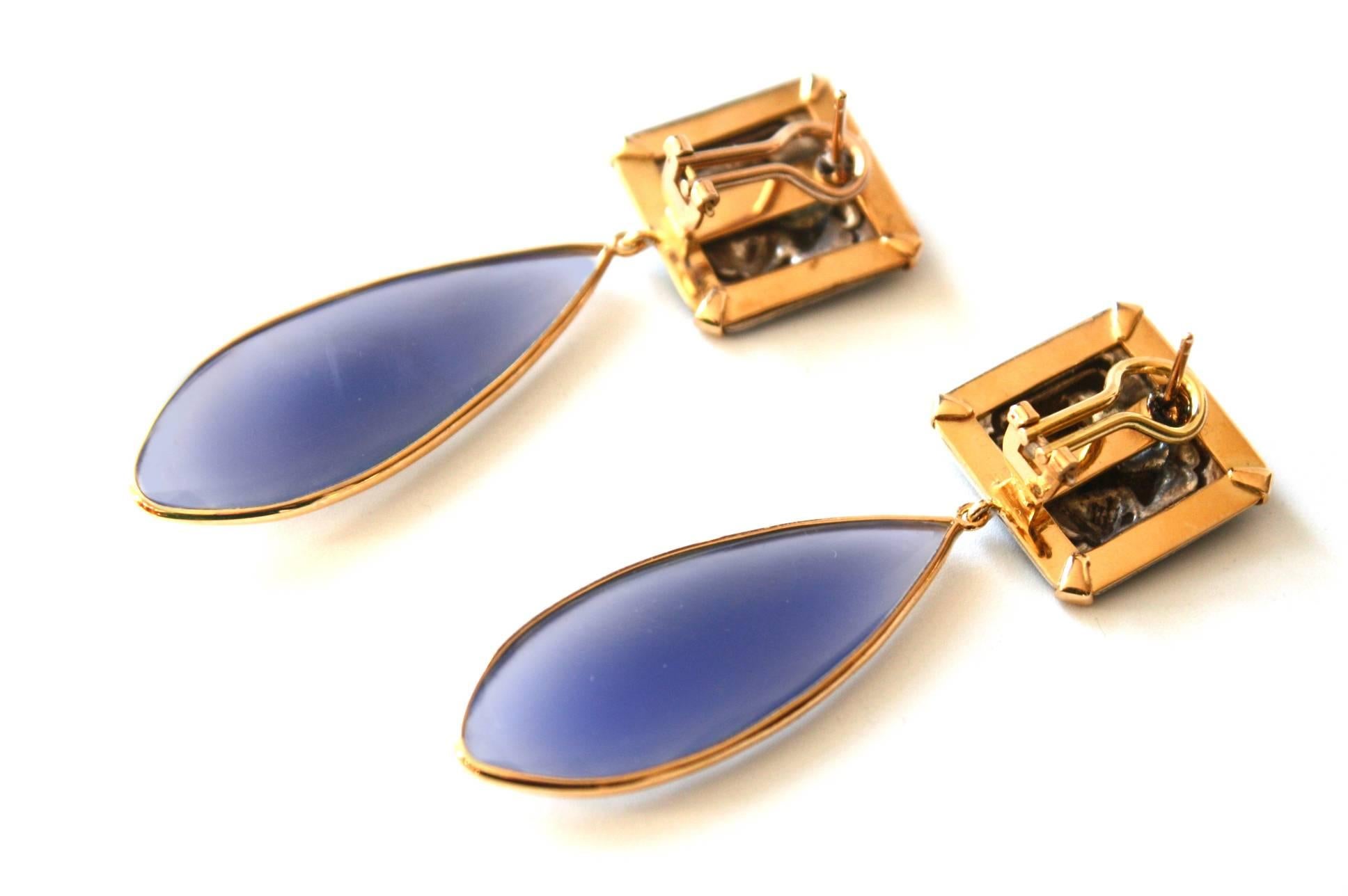 Antiques Deco Silver Plaques Agate 18 Karat Gold Earrings In New Condition For Sale In Milan, IT