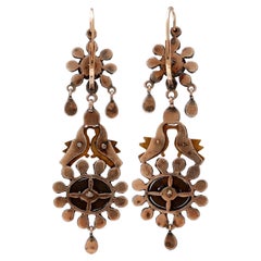 Antiques Earrings Birds 18th Century in Gold 14 Karat and Silver