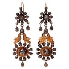 Antiques Earrings Birds 18th Century in Gold 14 Karat and Silver