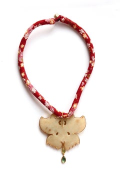 Antiquitäten-Anhänger aus 18 Karat Gold mit Jade, Schmetterling, Citrin, Turmalin und Turmalin
