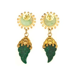 Antiques Jade Coral 18 Karat Gold Earrings