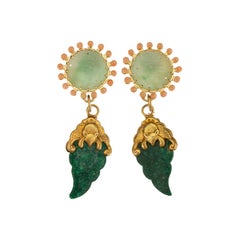 Antiques Jade Coral 18 Karat Gold Earrings