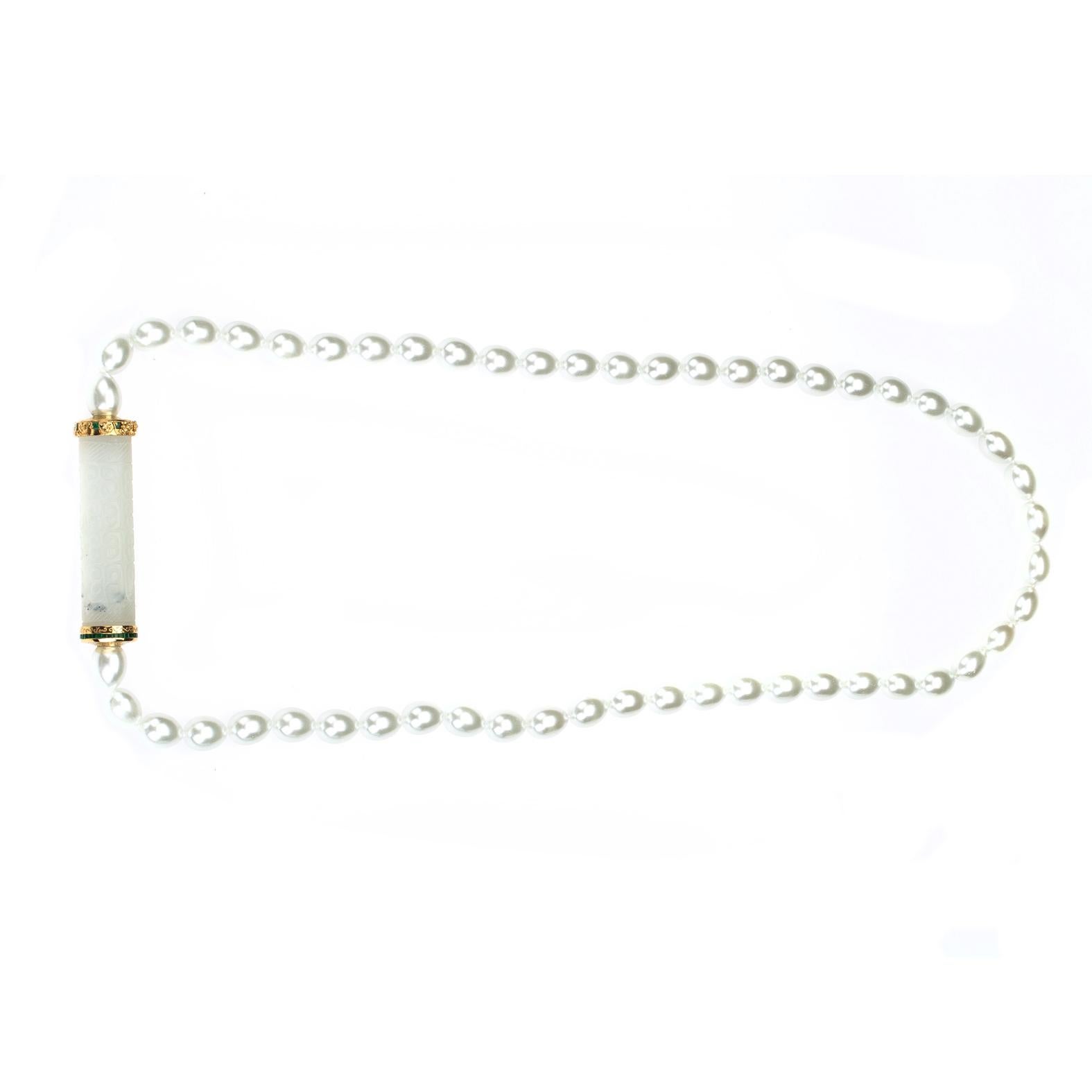Women's Antiques Jade Emerald 18 Karat Gold Kanton Long Necklace For Sale