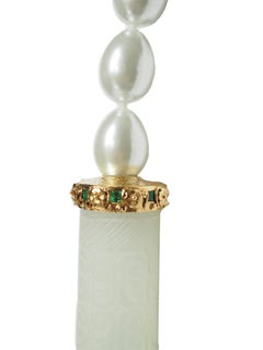 Antiques Jade Emerald 18 Karat Gold Kanton Long Necklace