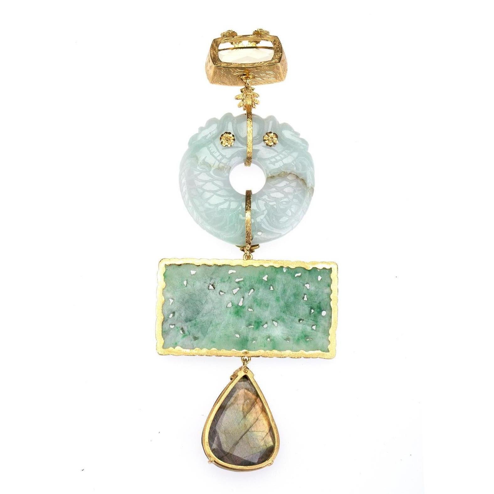 Antiques Jade Labradorite Citrine Pendant Necklace For Sale 4