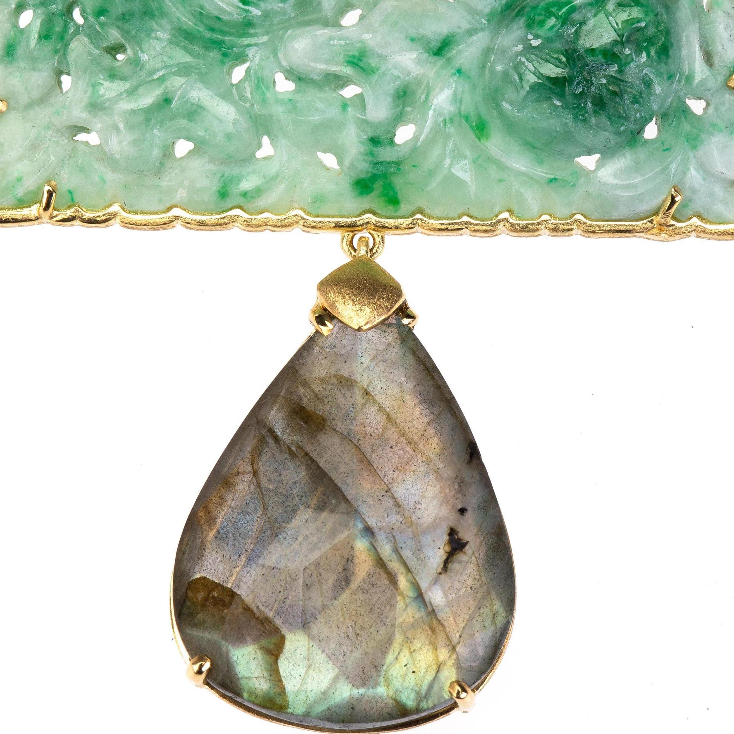 Antiques Jade Labradorite Citrine Pendant Necklace For Sale 7