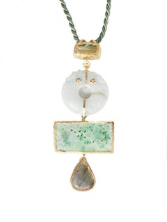 Antiques Jade Labradorite Citrine Pendant Necklace