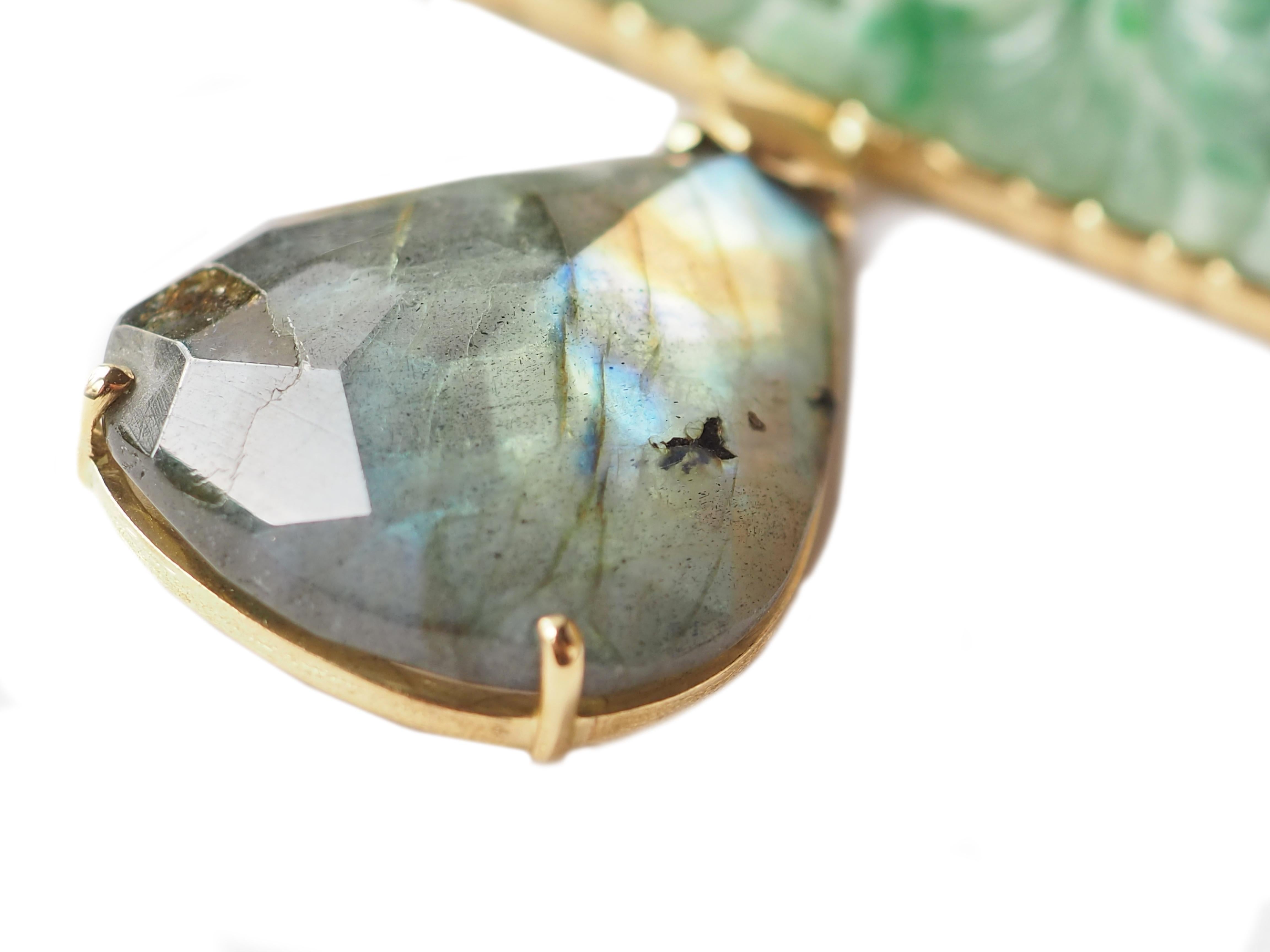 Artisan Antiques Jade Labradorite Citrine Pendant Necklace For Sale