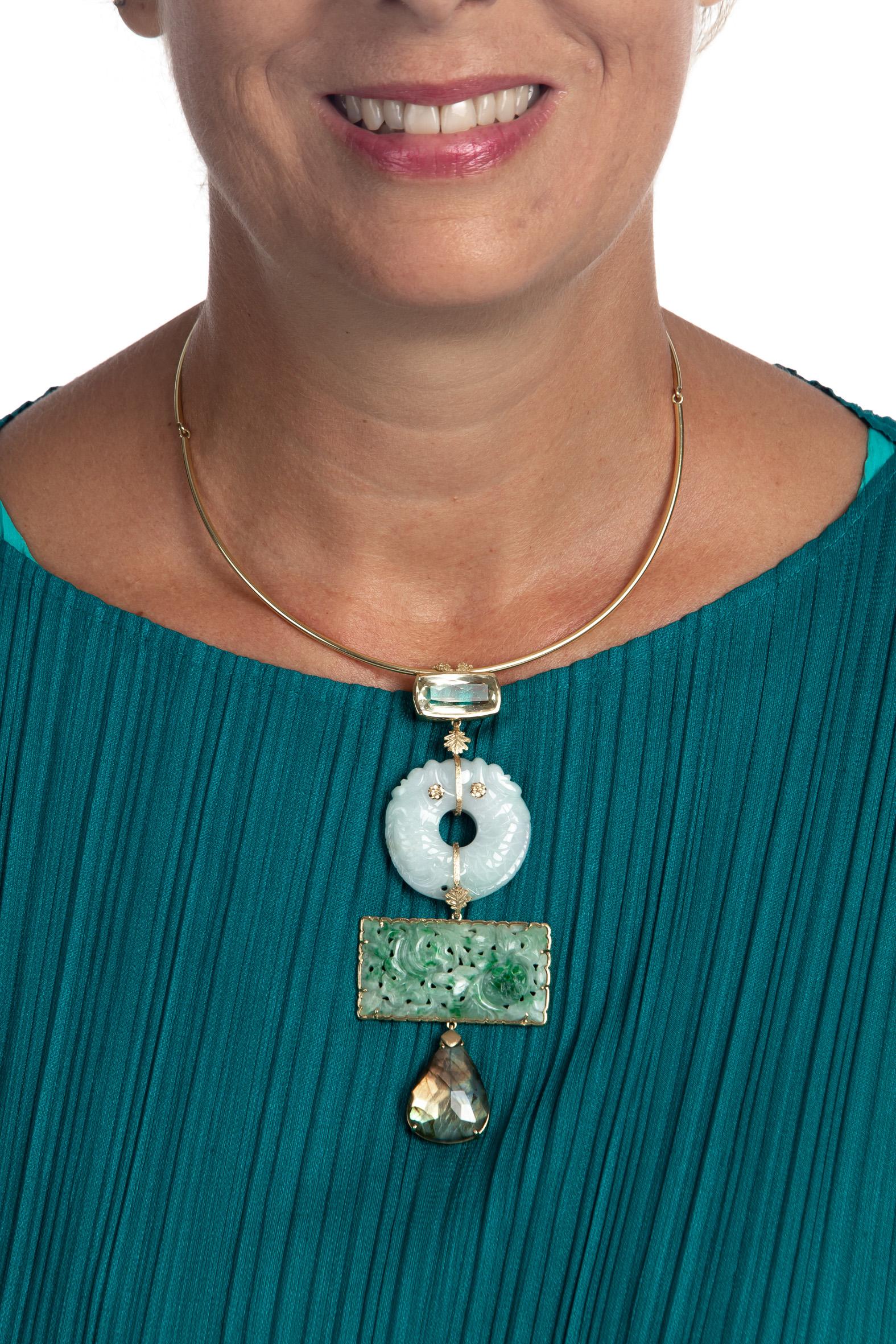 Artisan Antiques Jade Labradorite Citrine Pendant Necklace For Sale