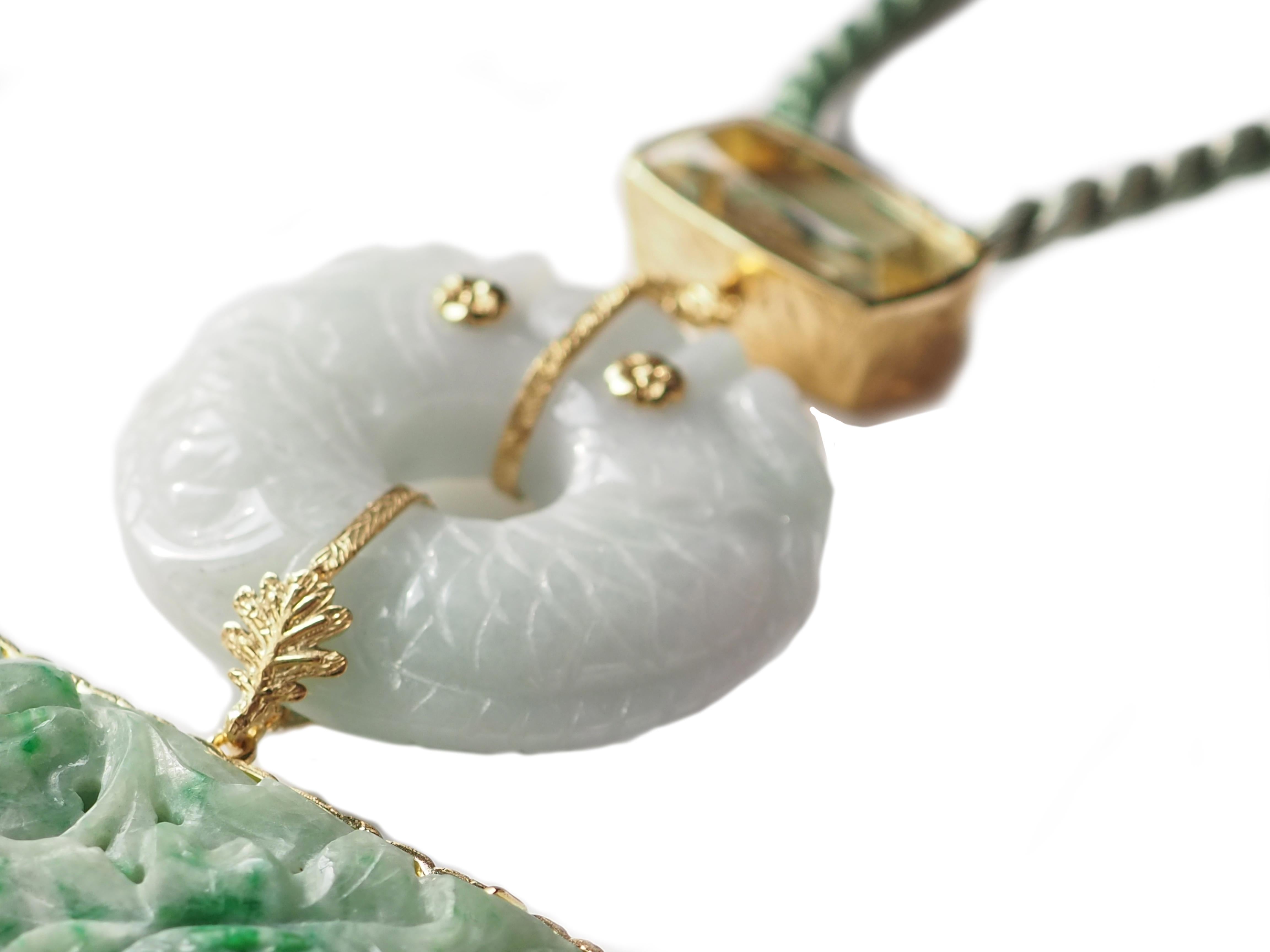 Women's or Men's Antiques Jade Labradorite Citrine Pendant Necklace For Sale