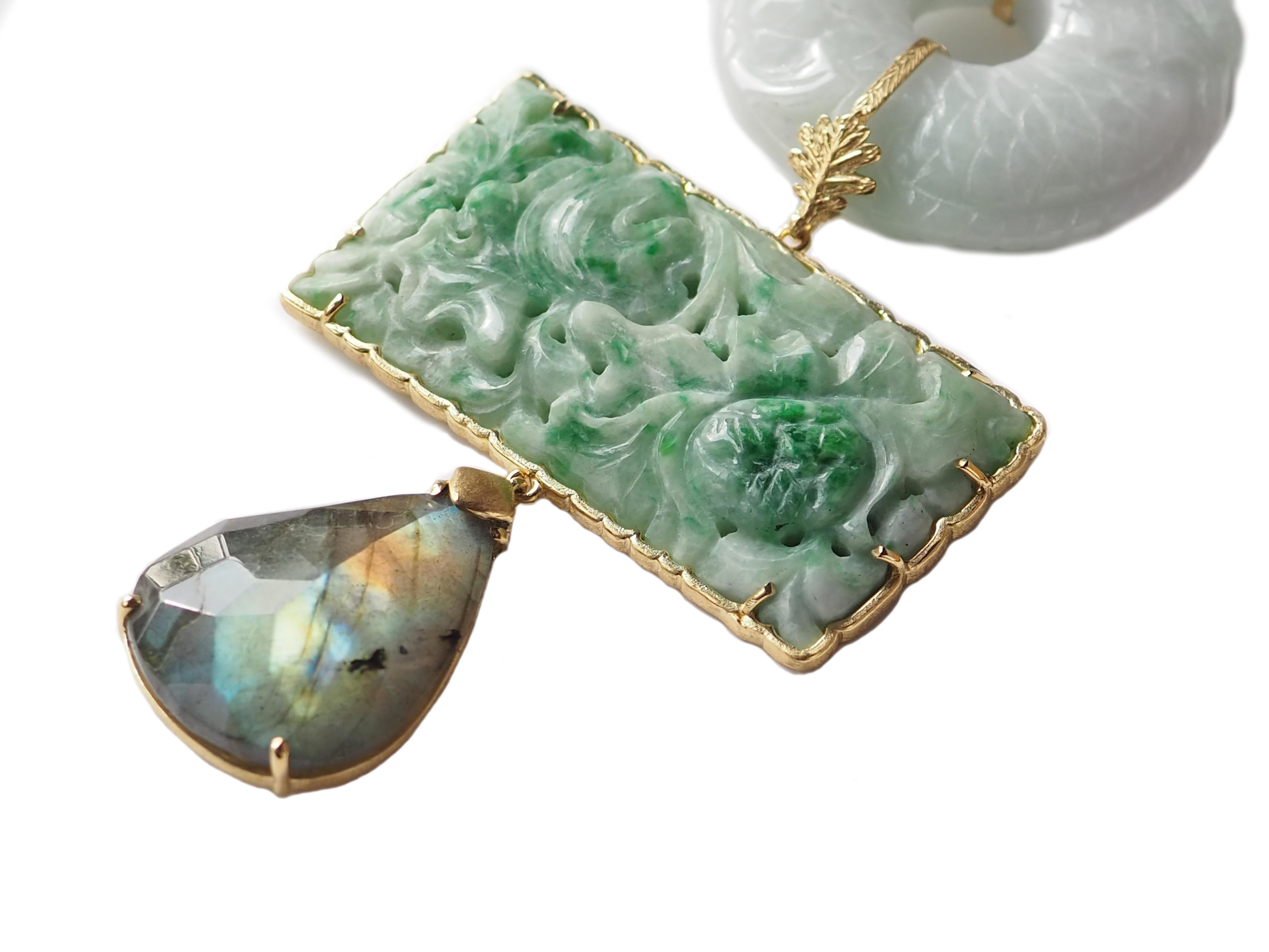 Women's or Men's Antiques Jade Labradorite Citrine Pendant Necklace For Sale