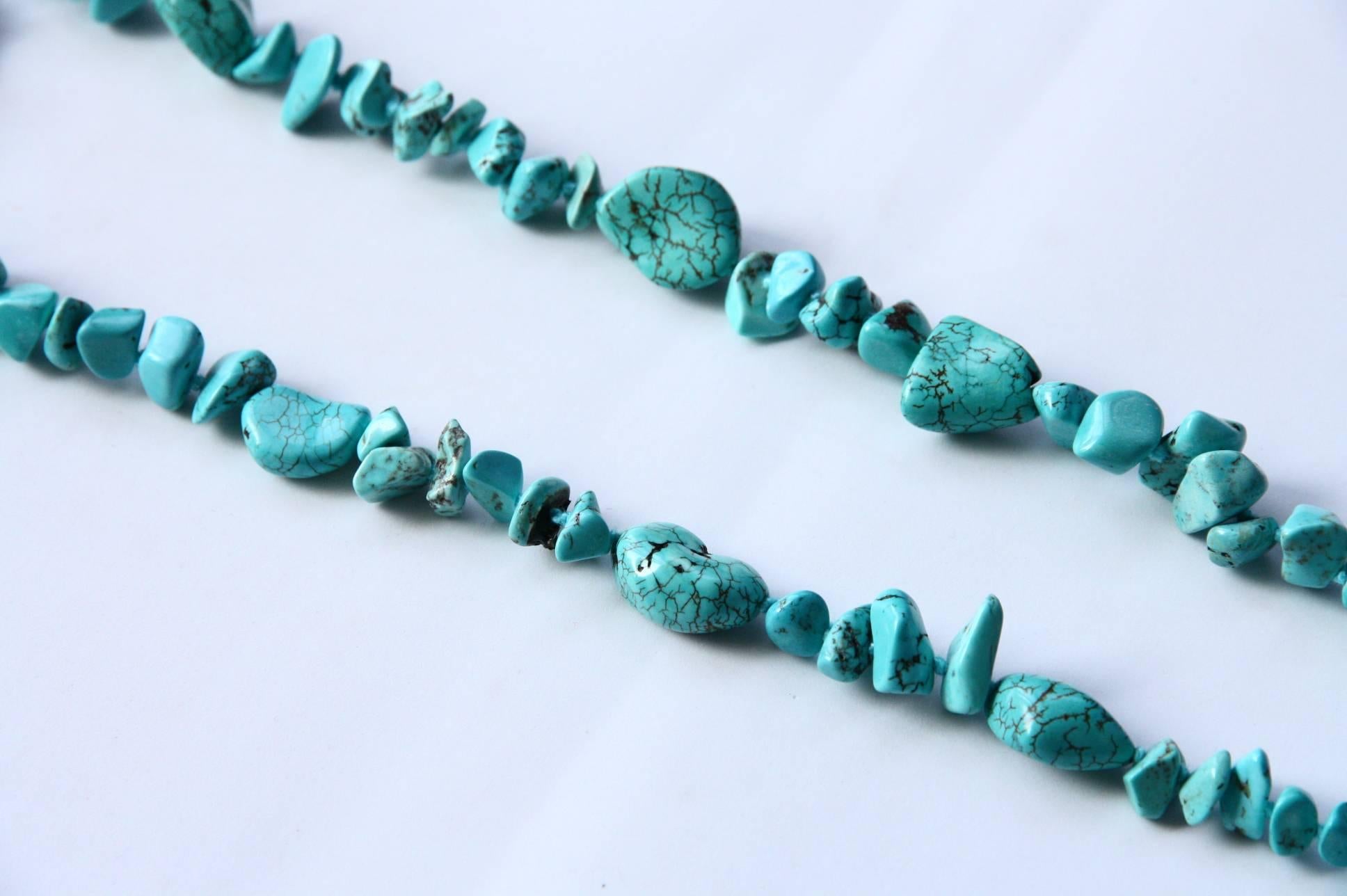 Antiques Japanies Tsuba Turquoise 18 Karat Gold Long Necklace In New Condition For Sale In Milan, IT