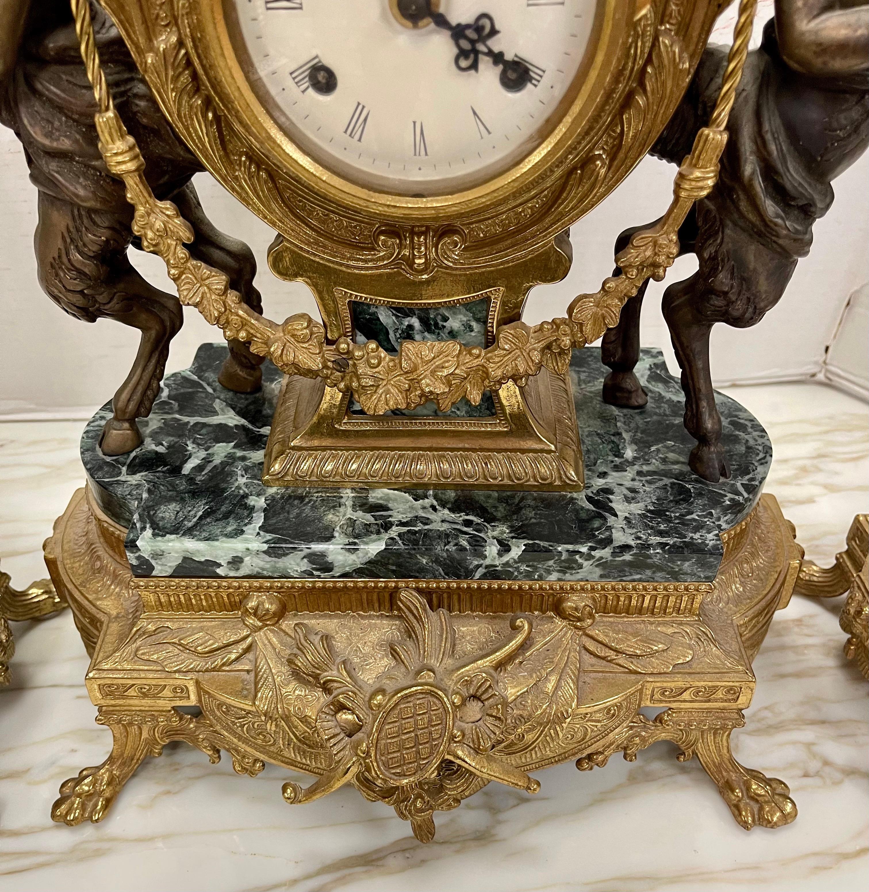 Antiques Louis XVI French Bronze and Marble Garniture Set Clock & Candelabras 4