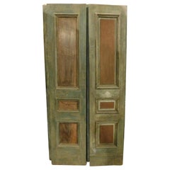 Antique Antiques Pair of Wooden Double Doors, Green Lacquered Molure, 1800 Italy