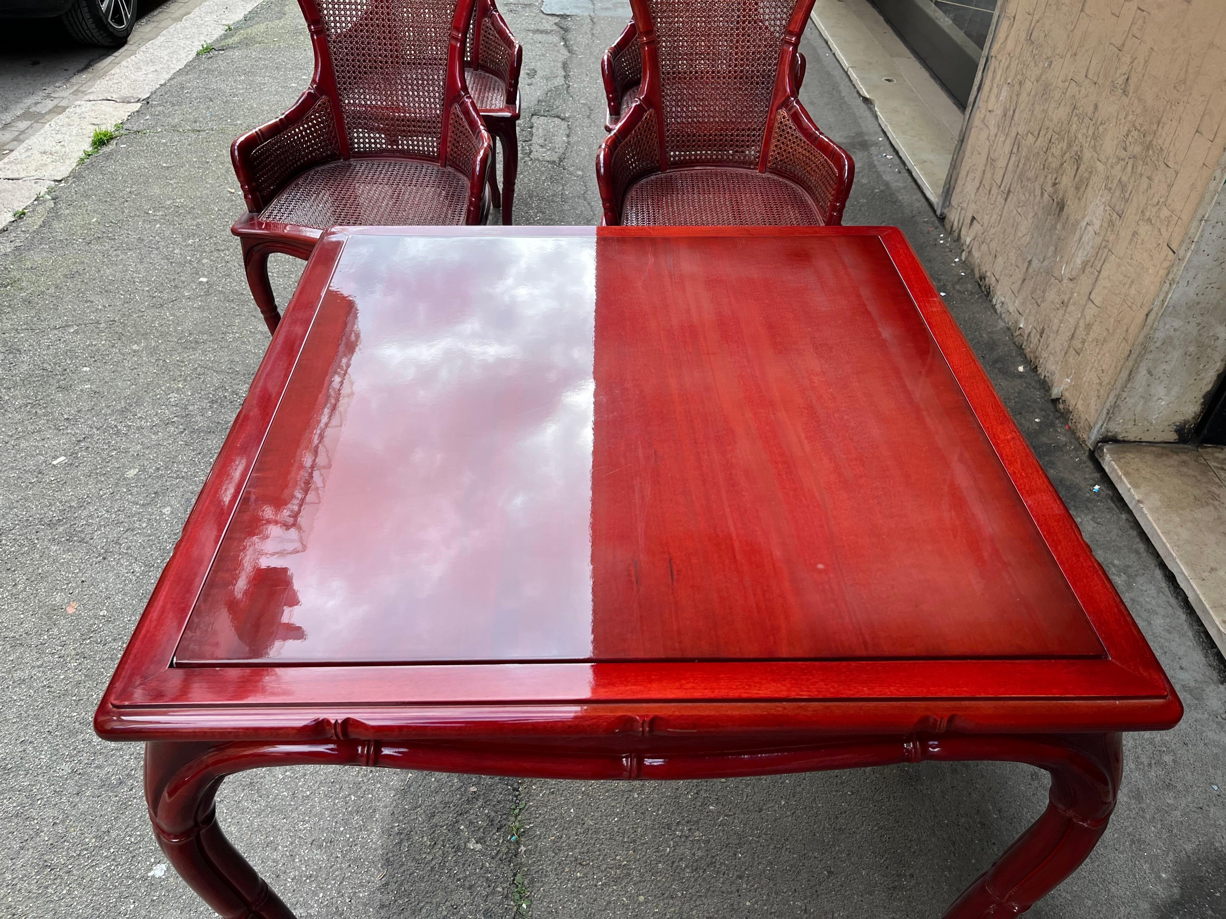 Antiques Set Game Table and Armchairs Red Wood, 1970s For Sale 10