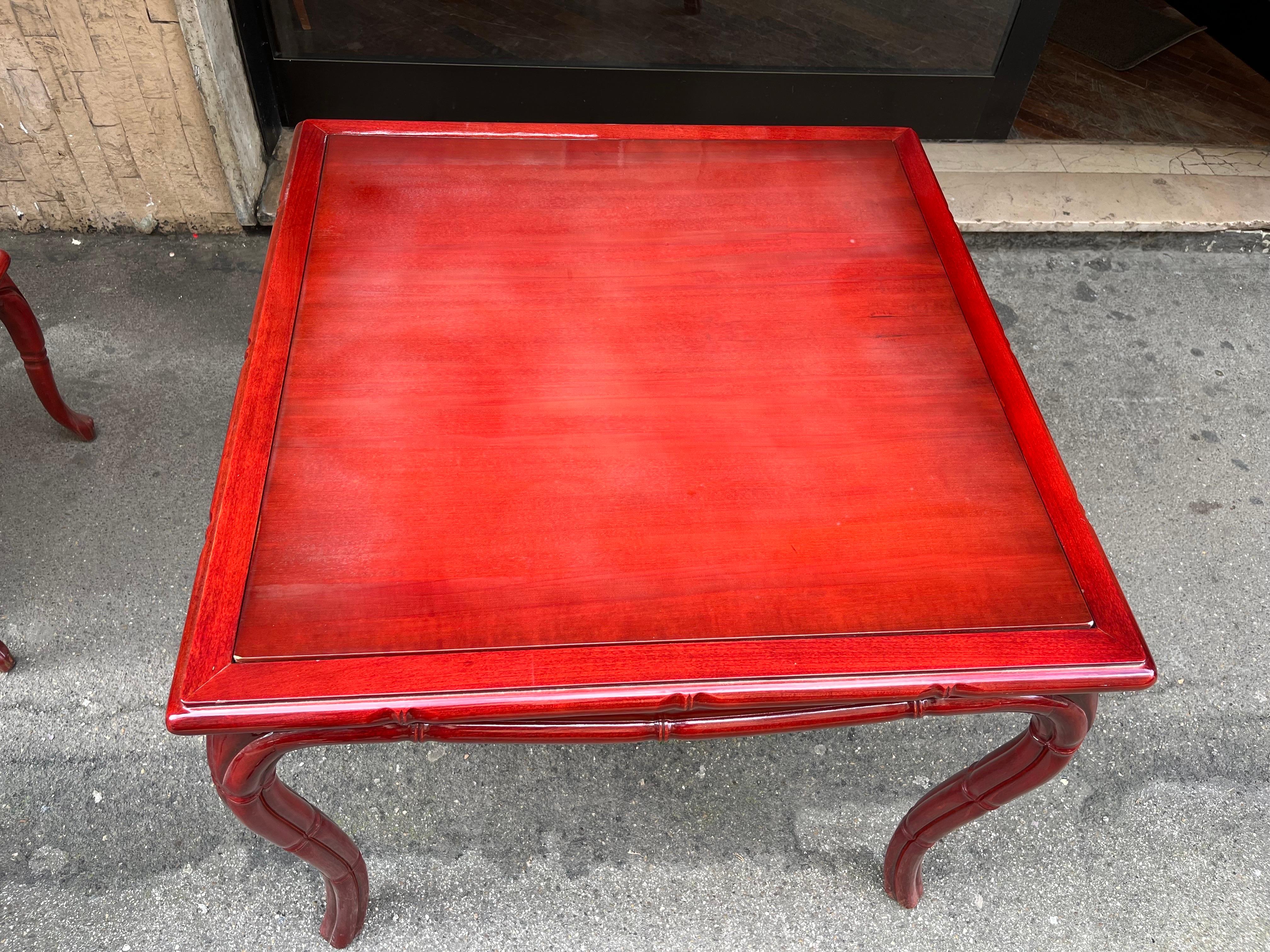 Antiques Set Game Table and Armchairs Red Wood, 1970s For Sale 12