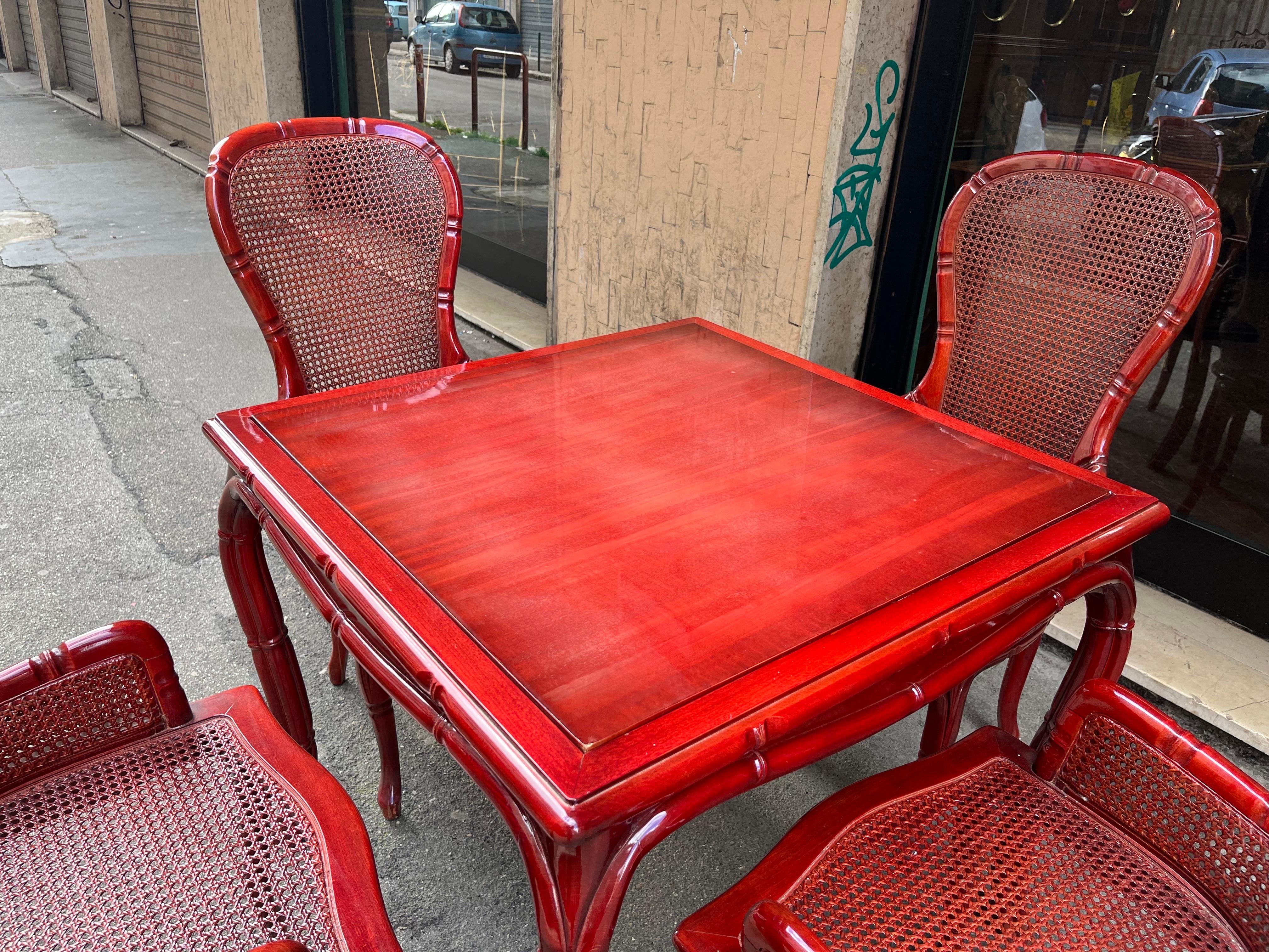 Antiques Set Game Table and Armchairs Red Wood, 1970s For Sale 3