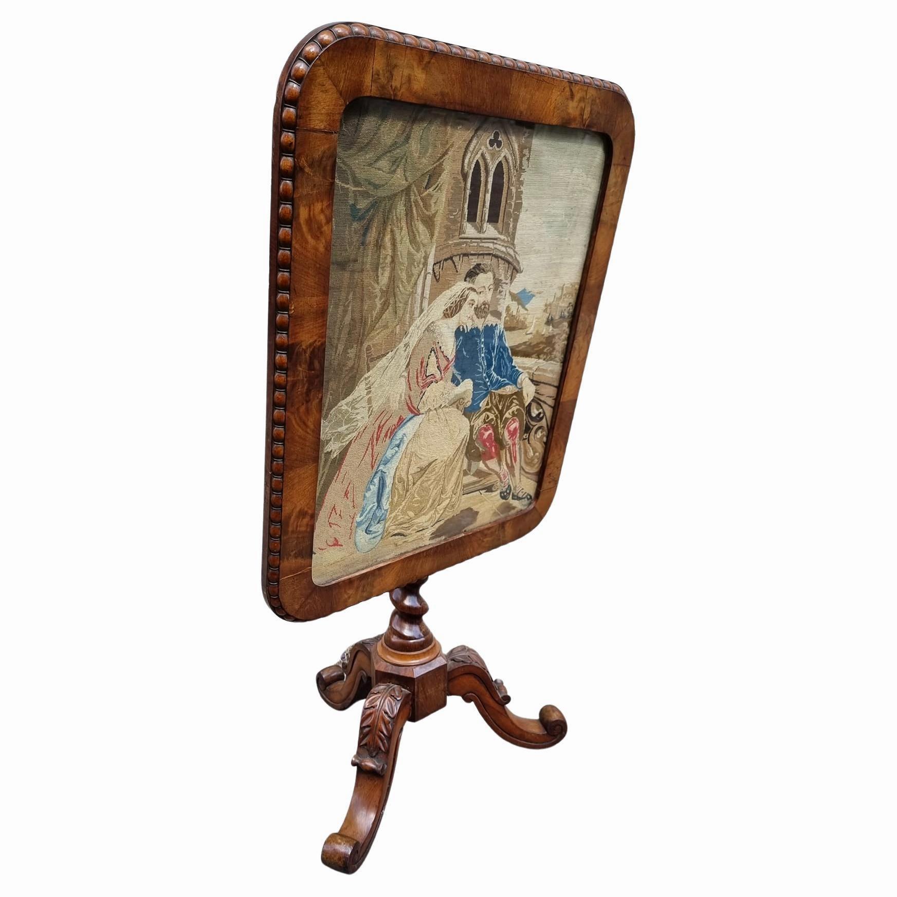 Biedermeier Antiques Tapestry Fireplace Screen Tilt Top Table For Sale