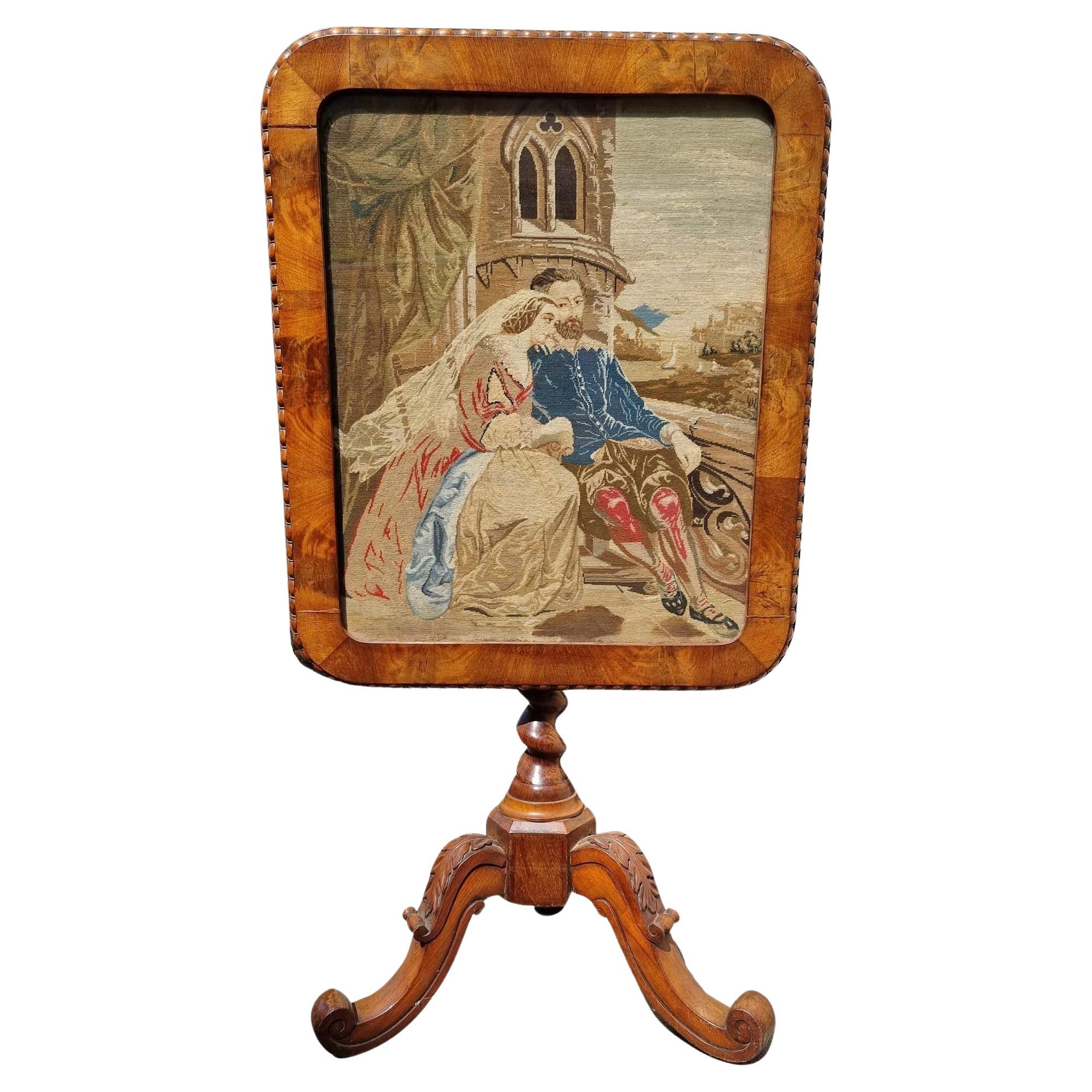 Antiques Tapestry Fireplace Screen Tilt Top Table For Sale