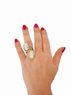 Antiquitäten viktorianischer Ring mit Kamee-Bronze und Perlen