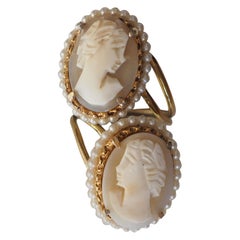 Antiques Victorian Cameo Bronze and Pearls Ring