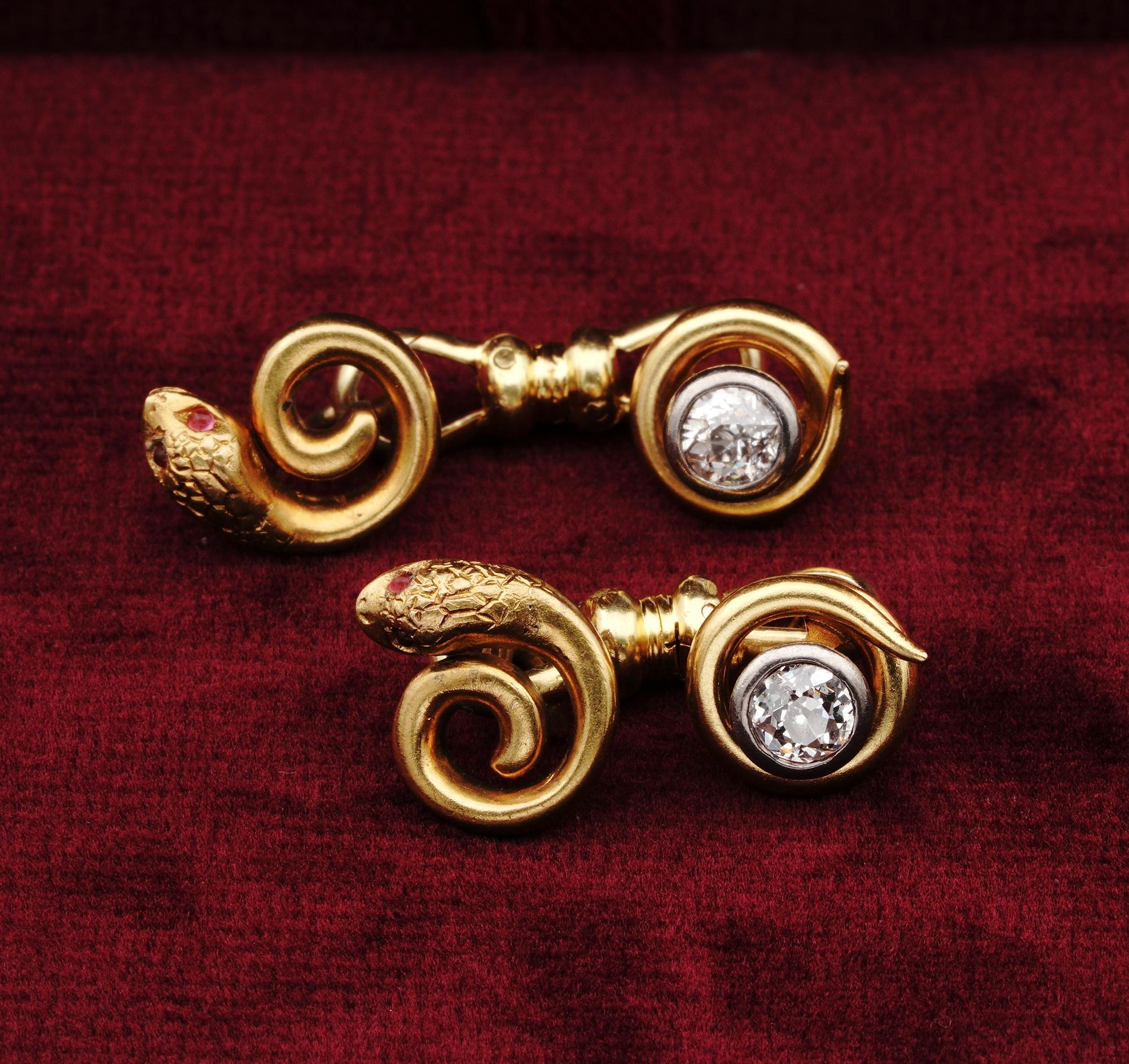  Rare Antique Cuff links

Rare and unusual authentic antique from the Victorian period Snake cuff links
An highly collectable pair to prize any collection or as a special gift to remark any event in life
Excellent examples such as these are hard to