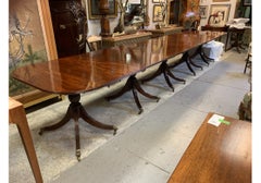 Antique Solid Mahogany Regency Style 5 Pedestal Dining Room Table