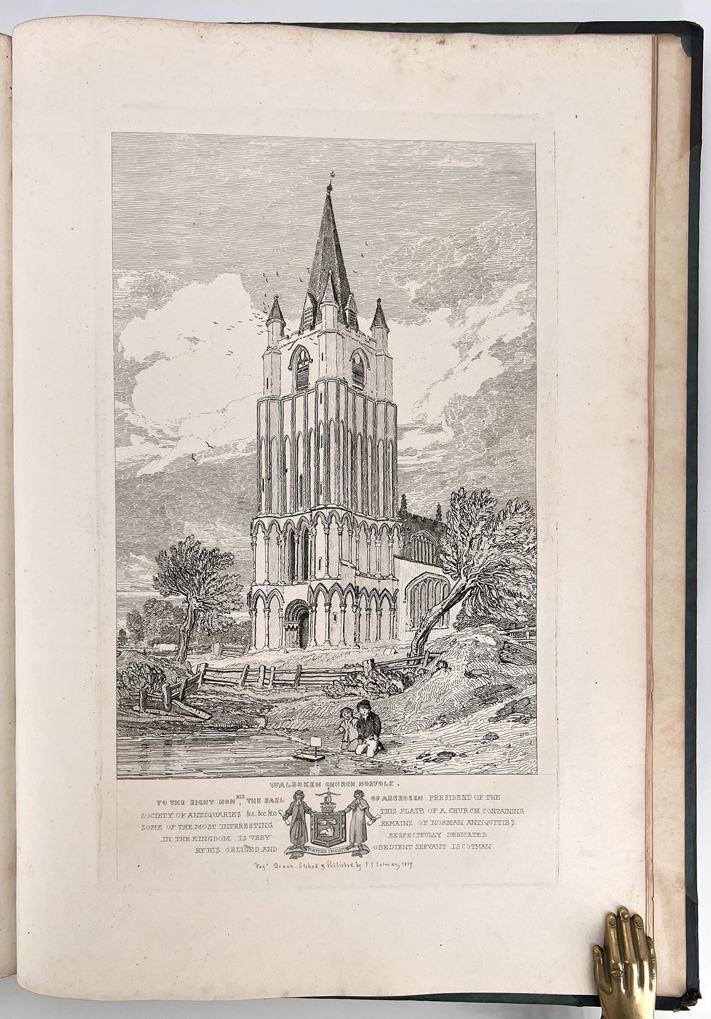 Cuir Antiquities of Norfolk par John S. Cotman - 1818, avec TROIS gravures supplémentaires en vente
