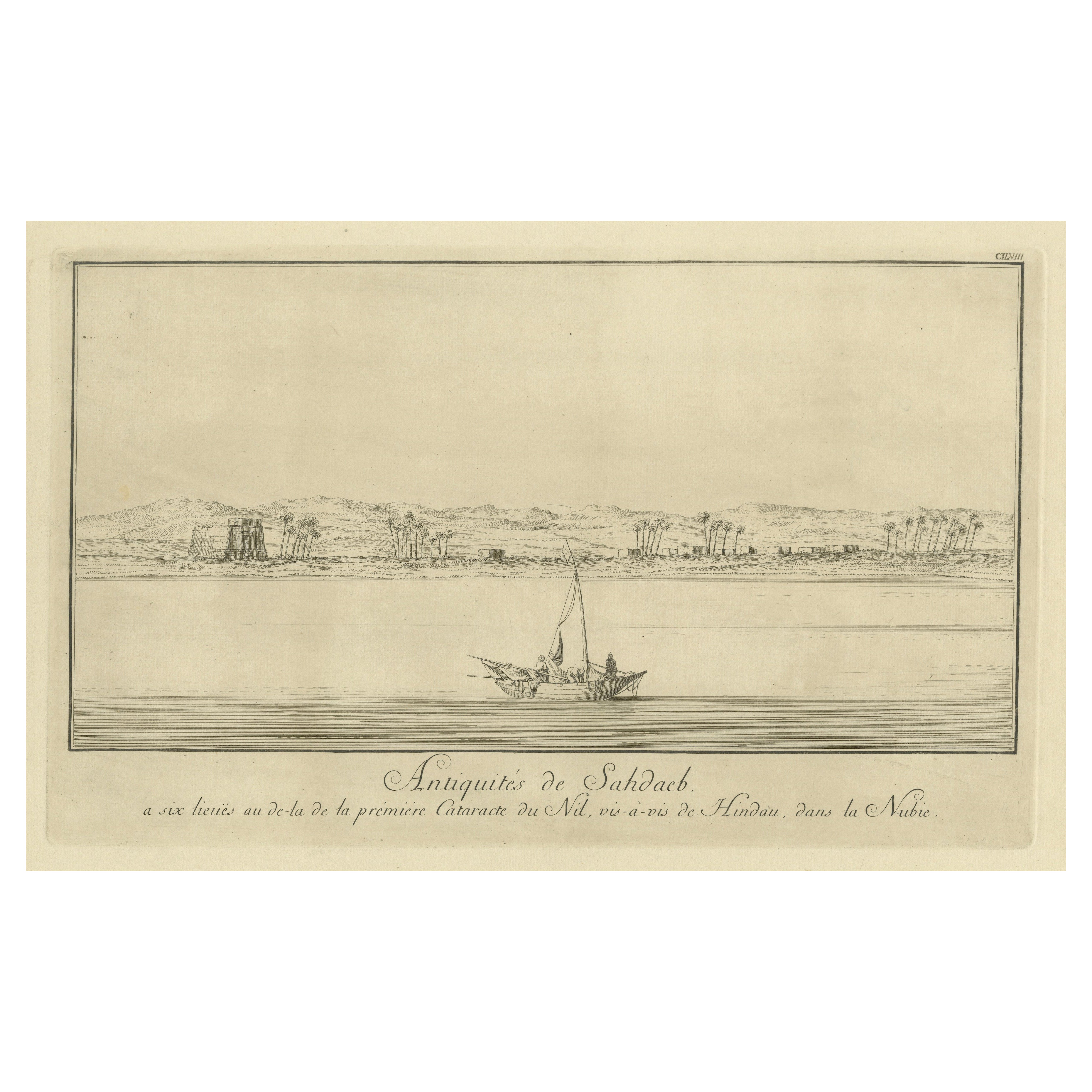 Antichità di Sahdaab vicino alla Prima Cataratta - Incisione egiziana, 1755 ca.