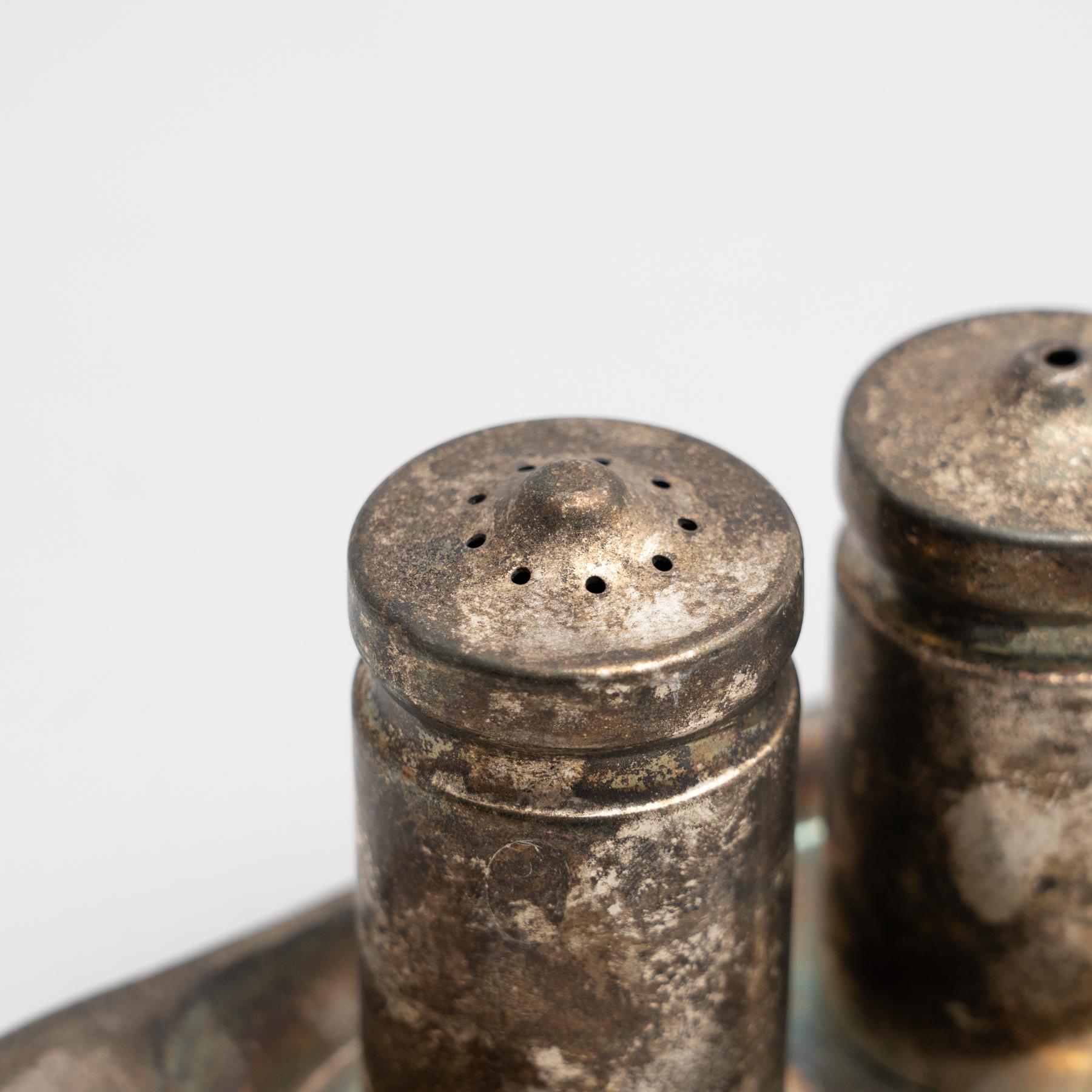 Antiqure Catalan Metal Cruet Set, circa 1940 For Sale 4