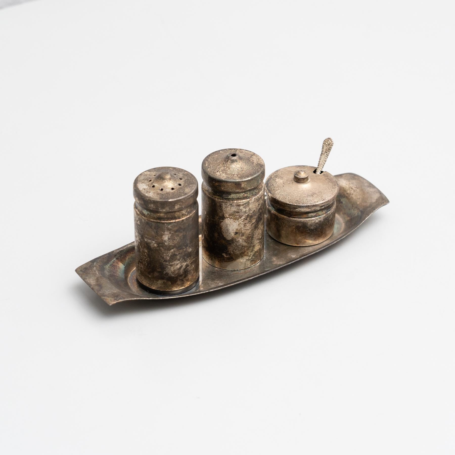 Antiqure Catalan Metal Cruet Set, circa 1940 For Sale 12