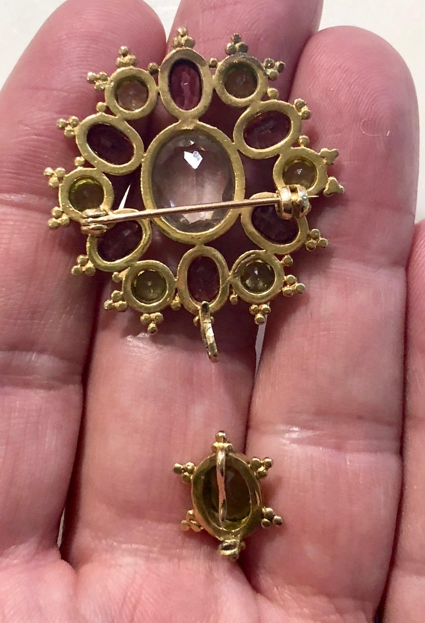 Antiqu Semiprecious Stone Pendant w Brooch attachment set in 18k Gold, ca 1940 In Good Condition For Sale In West Hollywood, CA